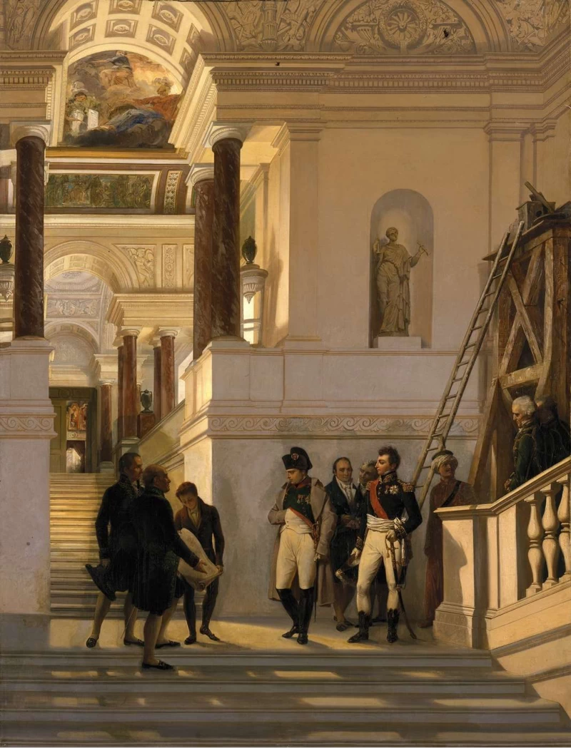Napoleone I in visita alla scalinata del Museo del Louvre